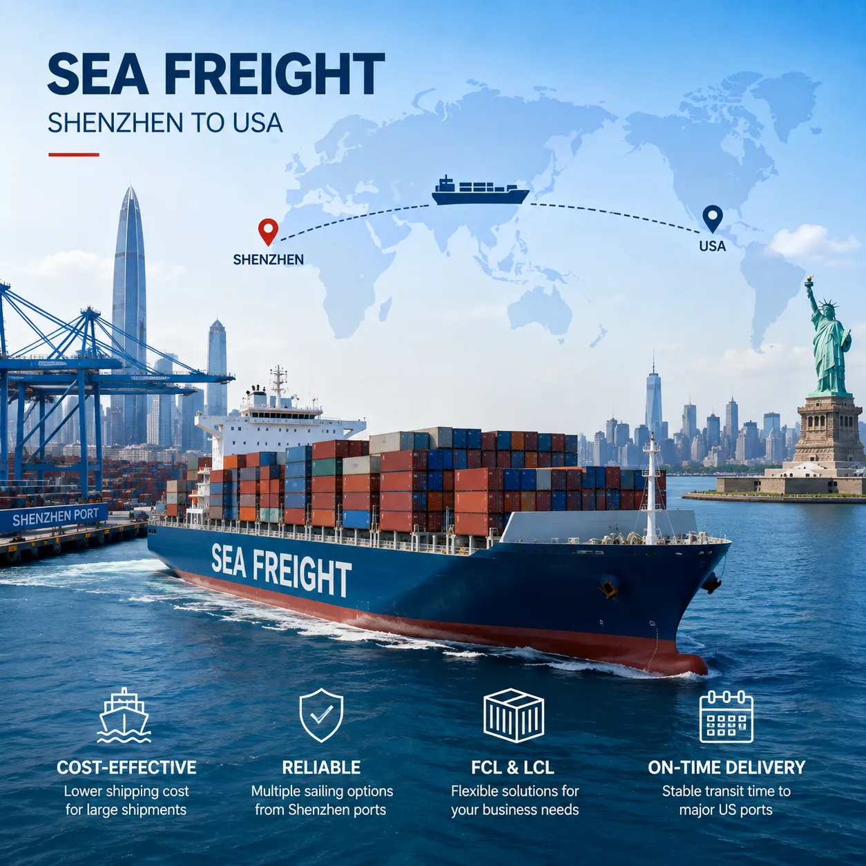 shenzhen to usa sea freight